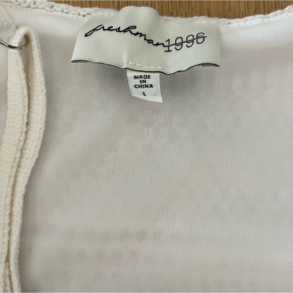 Women’s white size L crocheted knitted midi dress w/ adjustable spaghetti strap - Picture 2 of 2